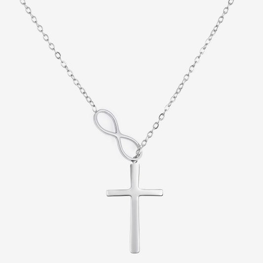 Silver Row Row Quiet Grace Infinity Cross on a white background.